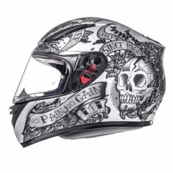 Promo 🤩 Plastic Mt Helmets Revenge Skull & Rose Silver Black 🎁