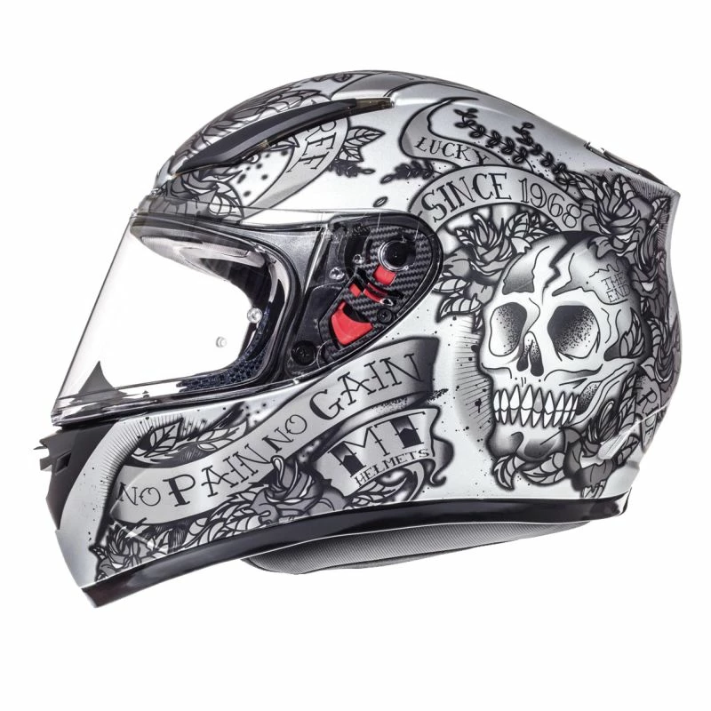 Promo 🤩 Plastic Mt Helmets Revenge Skull & Rose Silver Black 🎁