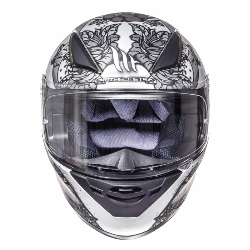 Promo 🤩 Plastic Mt Helmets Revenge Skull & Rose Silver Black 🎁 - Image 2