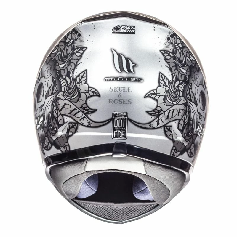 Promo 🤩 Plastic Mt Helmets Revenge Skull & Rose Silver Black 🎁 - Image 3